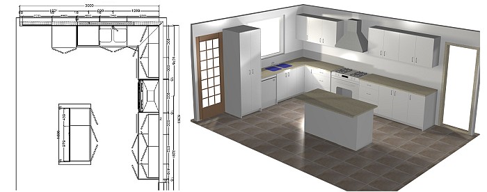 Sample 3D rendering of kitchen plans.